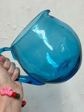 Blenko Art Glass Pitcher Blue Hand Blown Vintage